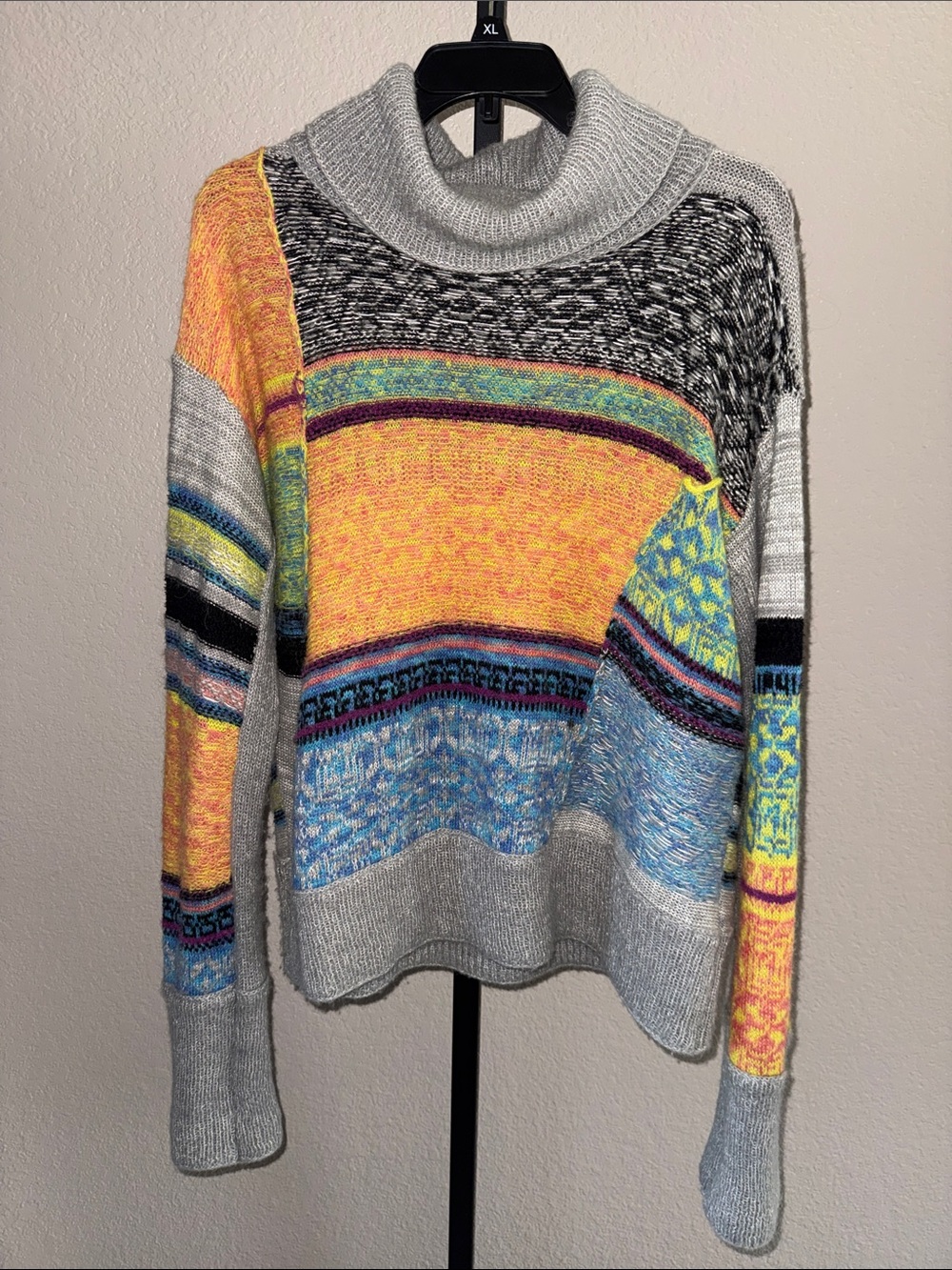 Free People Multicolor Patterned Cowl Neck Sweater very soft large